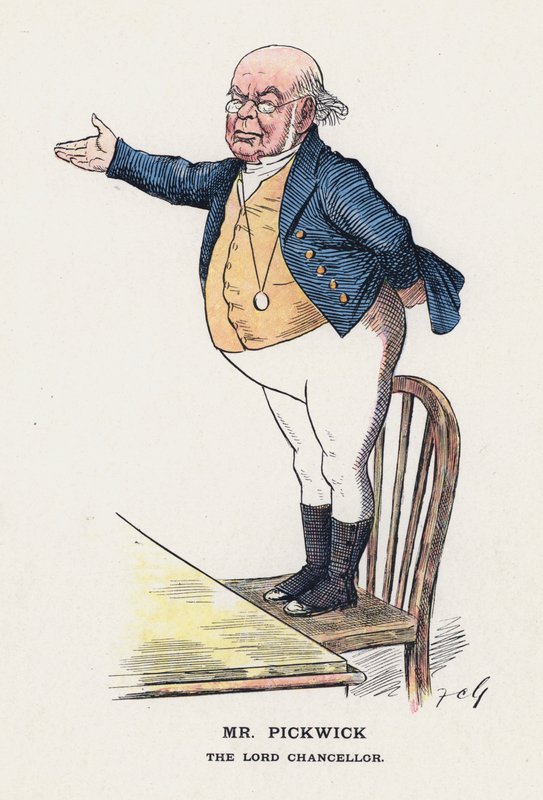herra Pickwick, lordikansleri (väri litho) tekijältä Francis Carruthers Gould