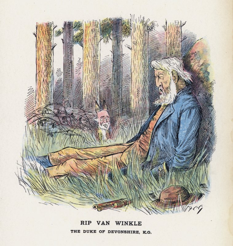 Rip Van Winkle, Devonshiren herttua (väri litho) tekijältä Francis Carruthers Gould