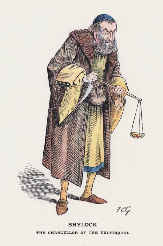 Shylock, valtiovarainministeri (väri litho) tekijältä Francis Carruthers Gould
