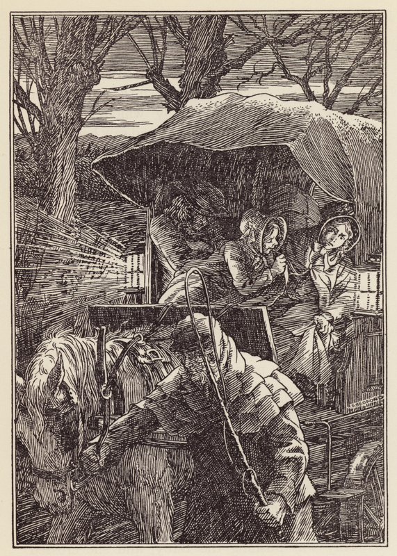 Charles Dickensin The Cricket on the Hearth -teoksen kuvitus (värilitografia). tekijältä Francis Donkin Bedford