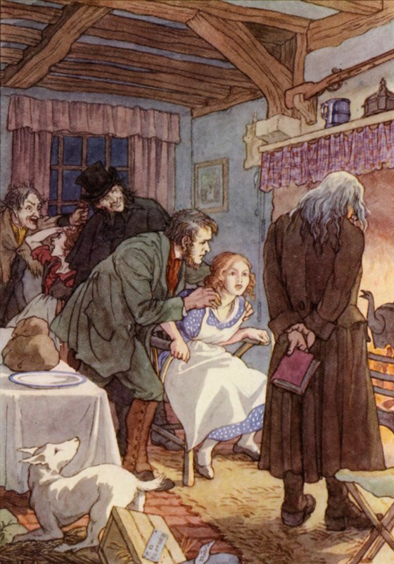 Charles Dickensin The Cricket on the Hearth -teoksen kuvitus (värilitografia). tekijältä Francis Donkin Bedford