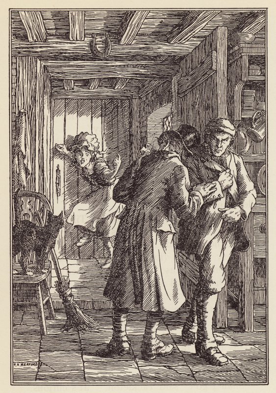Charles Dickensin The Cricket on the Hearth -teoksen kuvitus (värilitografia). tekijältä Francis Donkin Bedford