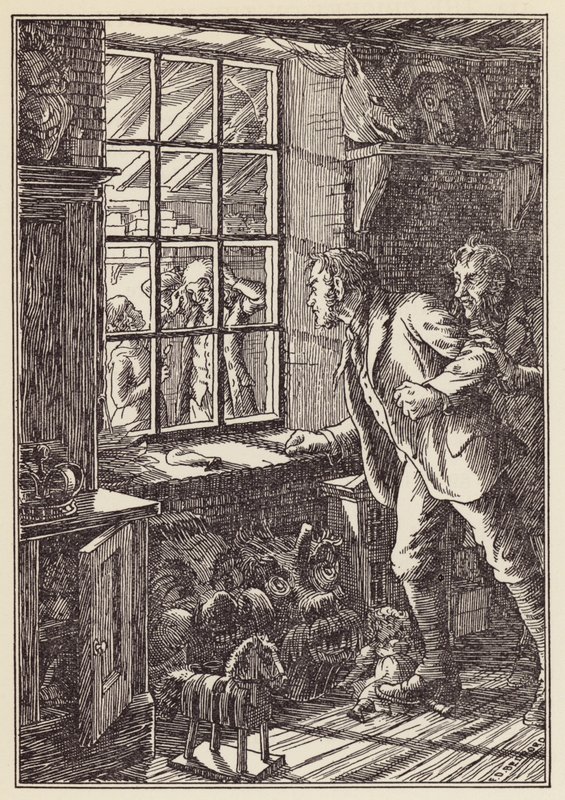 Charles Dickensin The Cricket on the Hearth -teoksen kuvitus (värilitografia). tekijältä Francis Donkin Bedford