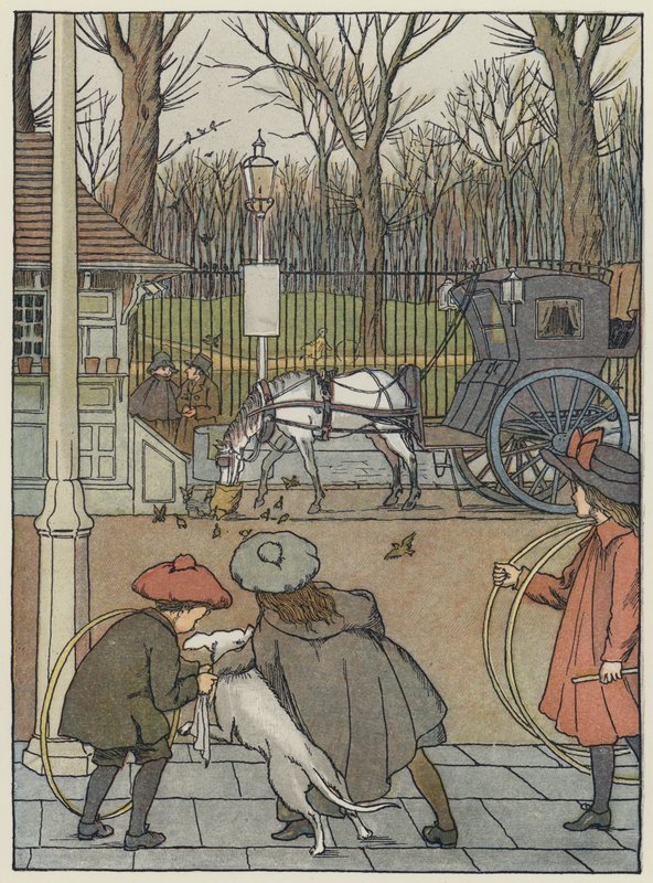 Lontoo: London Sparrows at Dinner (värilitografia). tekijältä Francis Donkin Bedford