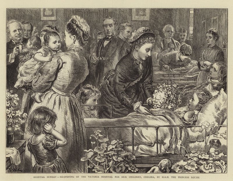 Sairaala sunnuntai, Victorian sairaiden lasten sairaalan avaaminen Chelseassa, HRH, prinsessa Louise tekijältä Francis Wilfred Lawson