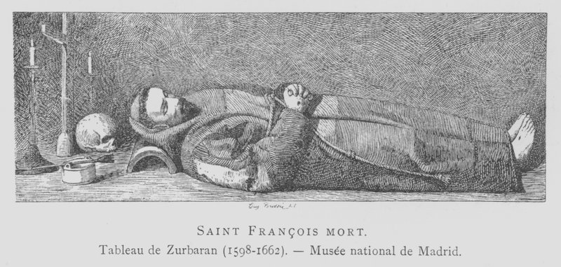 Pyhän Franciscus Assisilaisen ruumis (litho) tekijältä Francisco de (after) Zurbaran