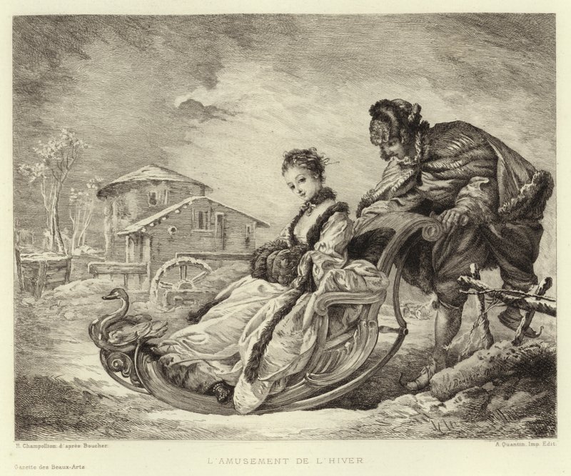 Winter Fun (kaiverrus) tekijältä Francois (after) Boucher