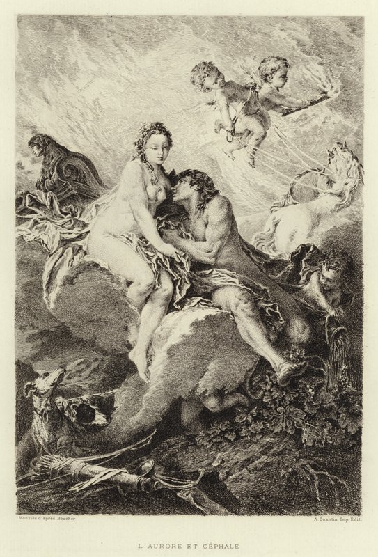 Aurora ja Cephalus (kaiverrus) tekijältä Francois (after) Boucher