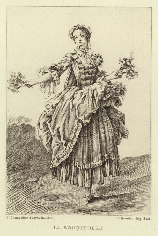 La Bouquetiere (kaiverrus) tekijältä Francois (after) Boucher