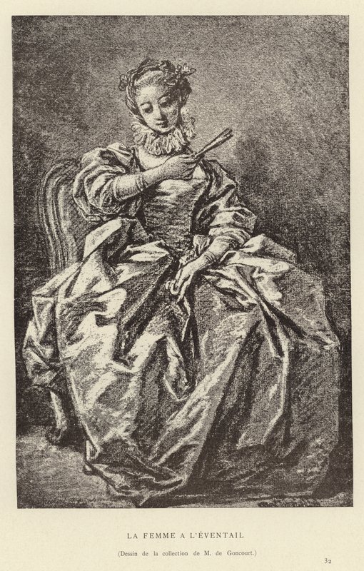 Nainen tuulettimen kanssa tekijältä Francois (after) Boucher