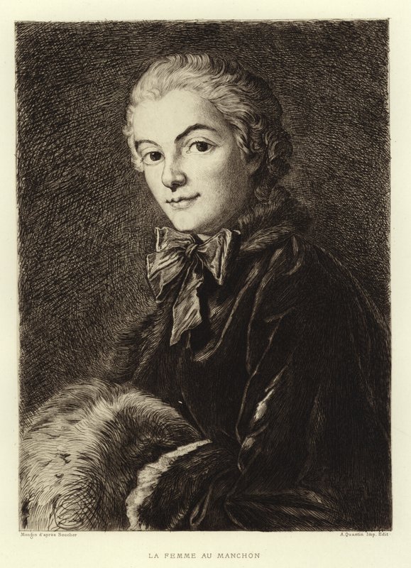 Nainen hihalla (kaiverrus) tekijältä Francois (after) Boucher