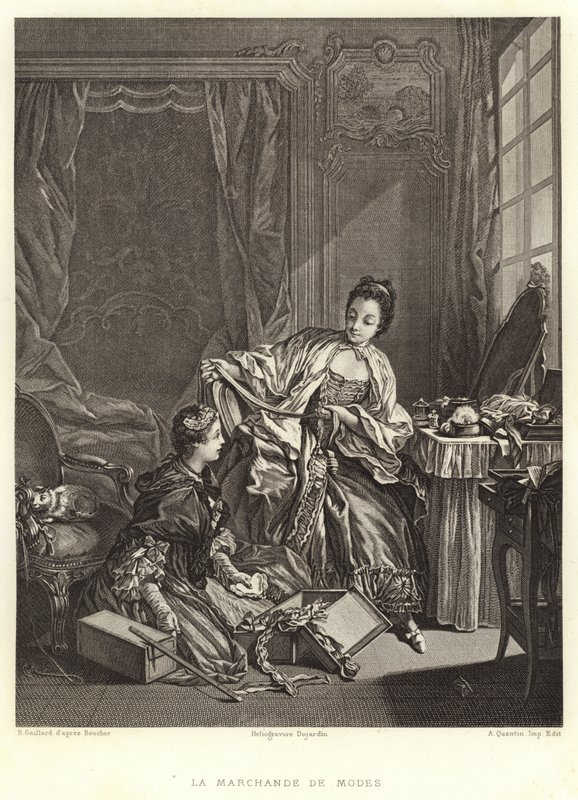 La Marchande de Modes (kaiverrus) tekijältä Francois (after) Boucher