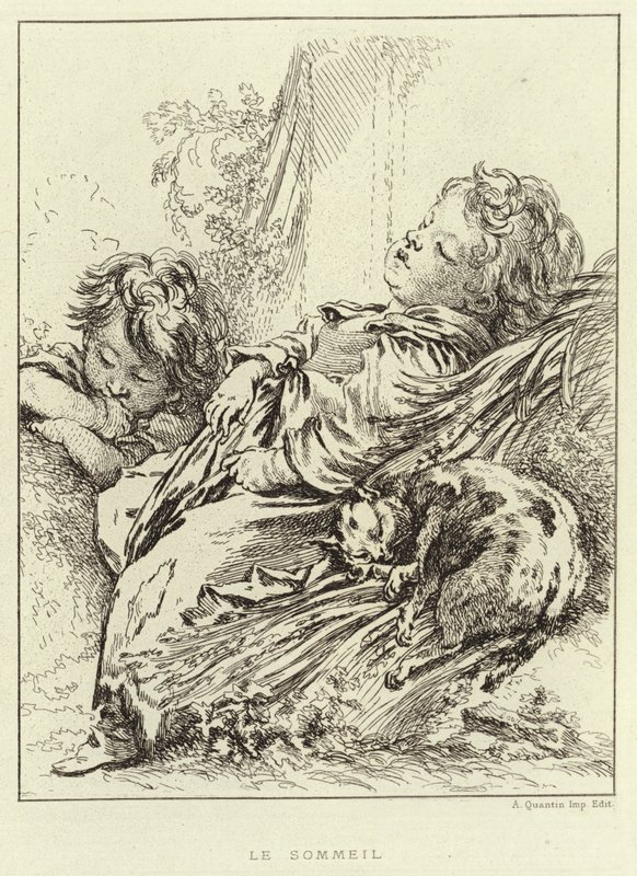 Nukkuminen (kaiverrus) tekijältä Francois (after) Boucher