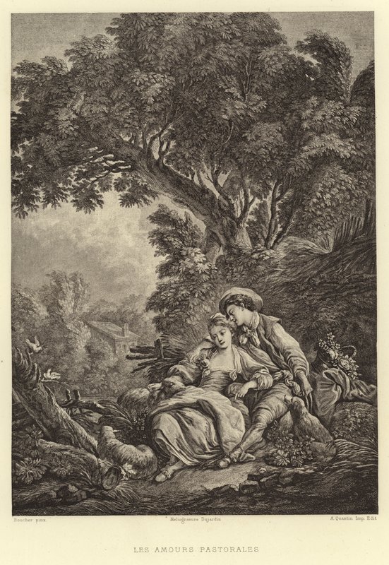 Pastoraaliset rakkaudet (kaiverrus) tekijältä Francois (after) Boucher