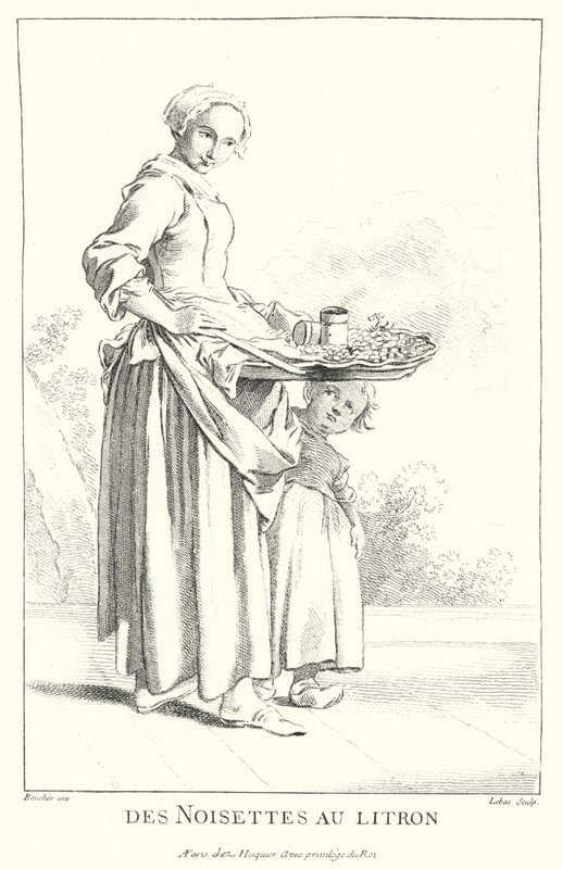 Pähkinöiden myyjä (kaiverrus) tekijältä Francois (after) Boucher