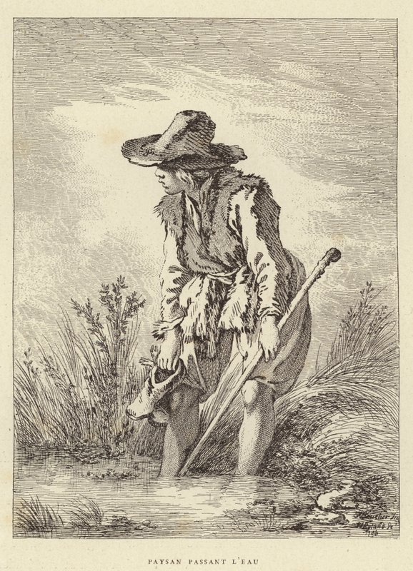 Talonpoika kulkee vettä (kaiverrus) tekijältä Francois (after) Boucher
