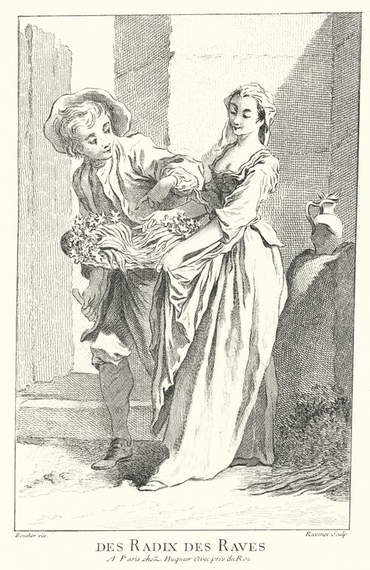 Retiisi- ja naurismyyjä (kaiverrus) tekijältä Francois (after) Boucher