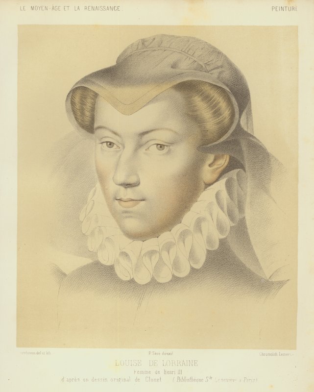 Louise Lorrainesta, Ranskan kuninkaan Henrik III:n vaimo (chromolitho) tekijältä Francois (after) Clouet