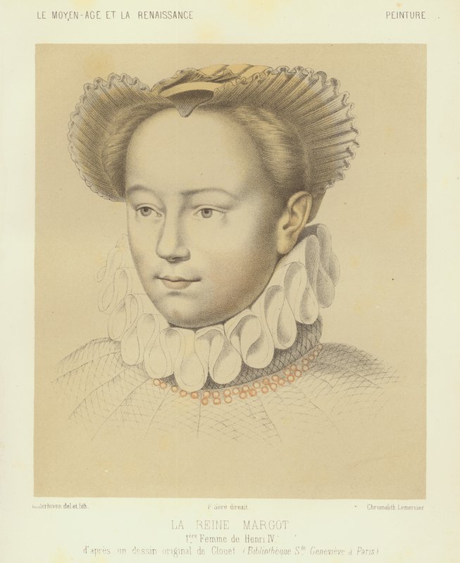 Margaret Valois, Ranskan kuninkaan Henrik IV:n (chromolitho) ensimmäinen vaimo tekijältä Francois (after) Clouet