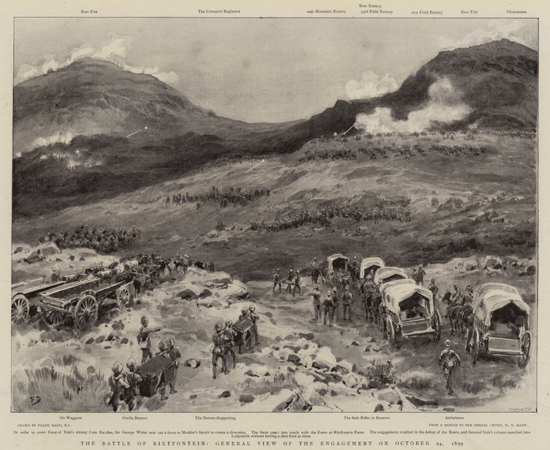 Rietfonteinin taistelu, yleinen näkemys kihlauksesta 24. lokakuuta 1899 tekijältä Frank Dadd
