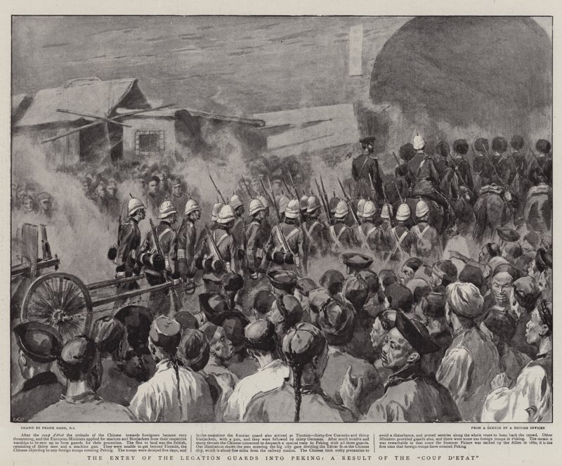 Legationin vartijoiden saapuminen Pekingiin, vallankaappauksen seuraus tekijältä Frank Dadd