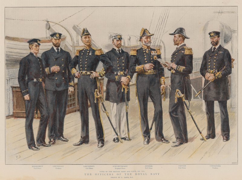 Kuninkaallisen laivaston upseerit (chromolitho) tekijältä Frank Dadd