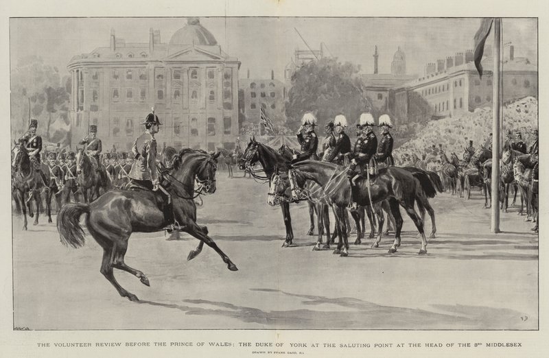 Vapaaehtoisarvio Walesin prinssin, Yorkin herttuan edessä tervehdyspaikalla 3. Middlesexin kärjessä tekijältä Frank Dadd