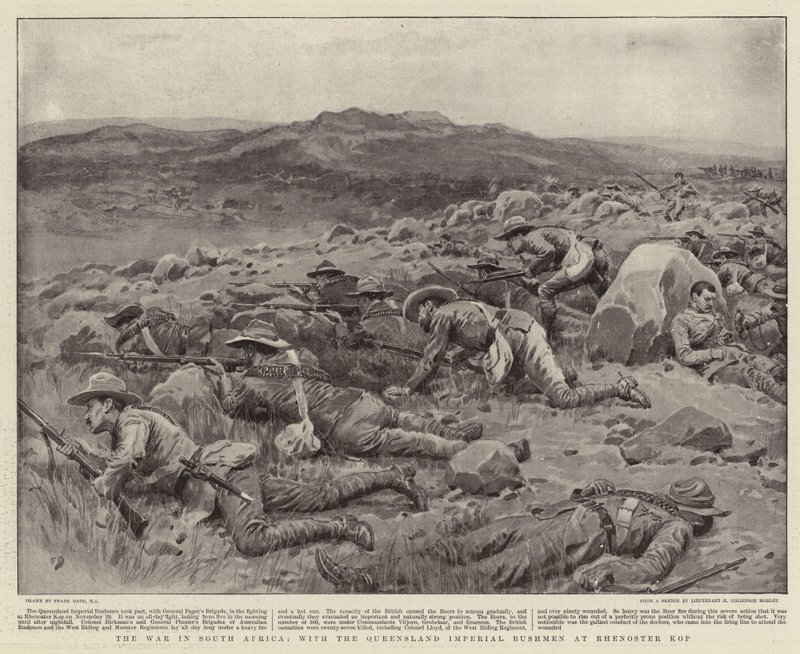 Sota Etelä-Afrikassa, Queenslandin keisarillinen Bushmen Rhenoster Kopissa. tekijältä Frank Dadd