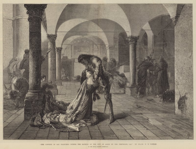 San Francescon luostari Assisin kaupungin ryöstön aikana perugialaiset, 1442 tekijältä Frank William Warwick Topham