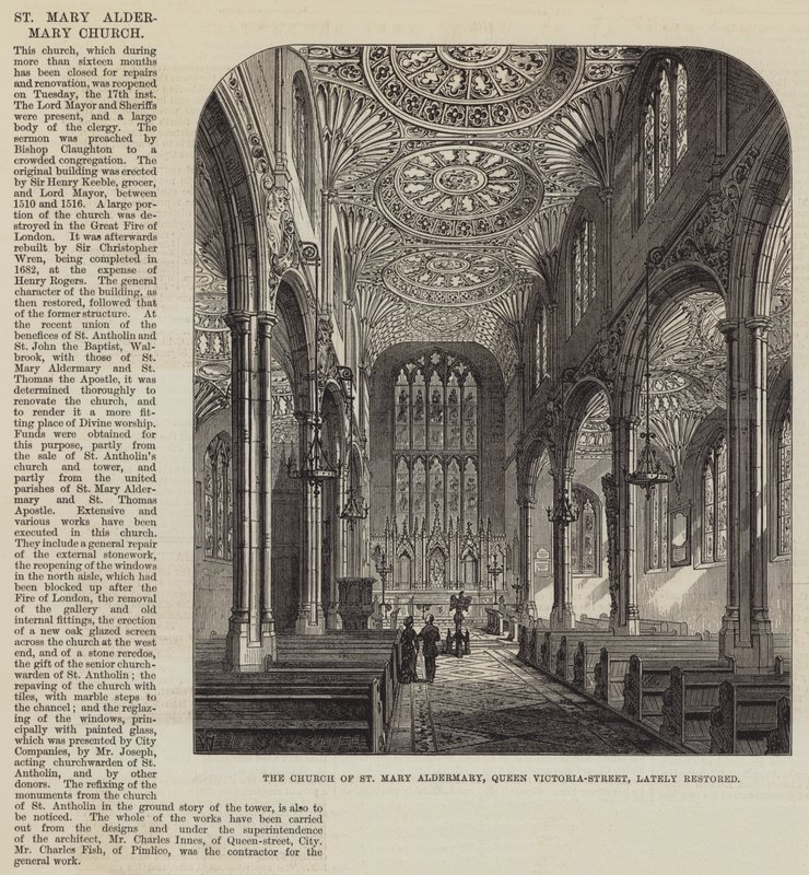 St Mary Aldermaryn kirkko, Queen Victoria-Street, hiljattain kunnostettu tekijältä Frank Watkins