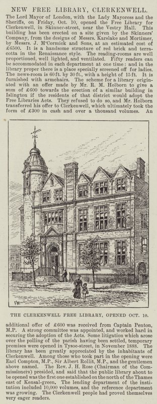 Clerkenwell Free Library avattiin 10. lokakuuta tekijältä Frank Watkins
