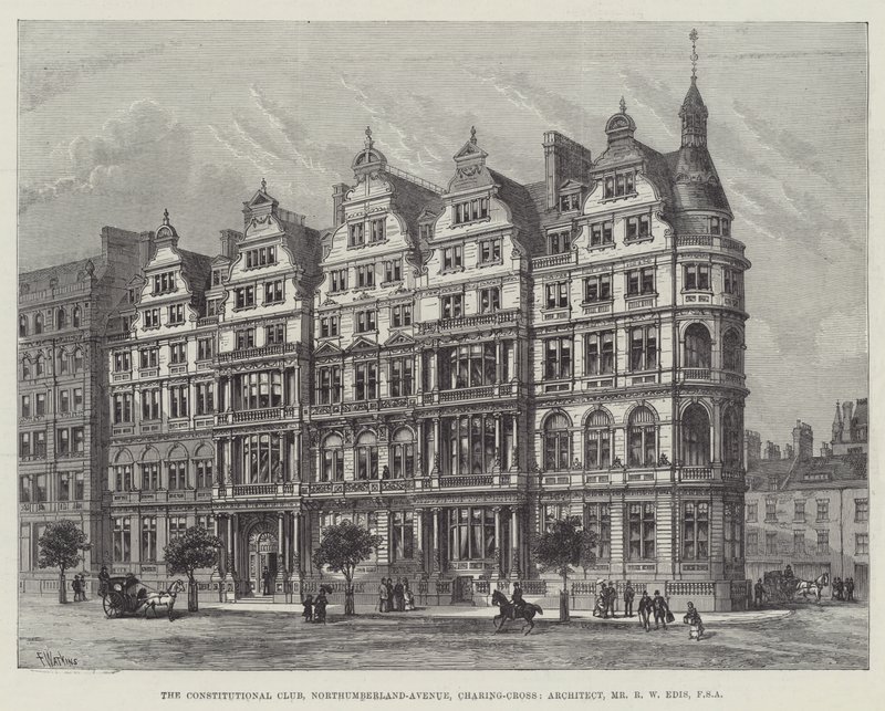 The Constitutional Club, Northumberland-Avenue, Charing-Cross, arkkitehti, herra R W Edis, FSA tekijältä Frank Watkins