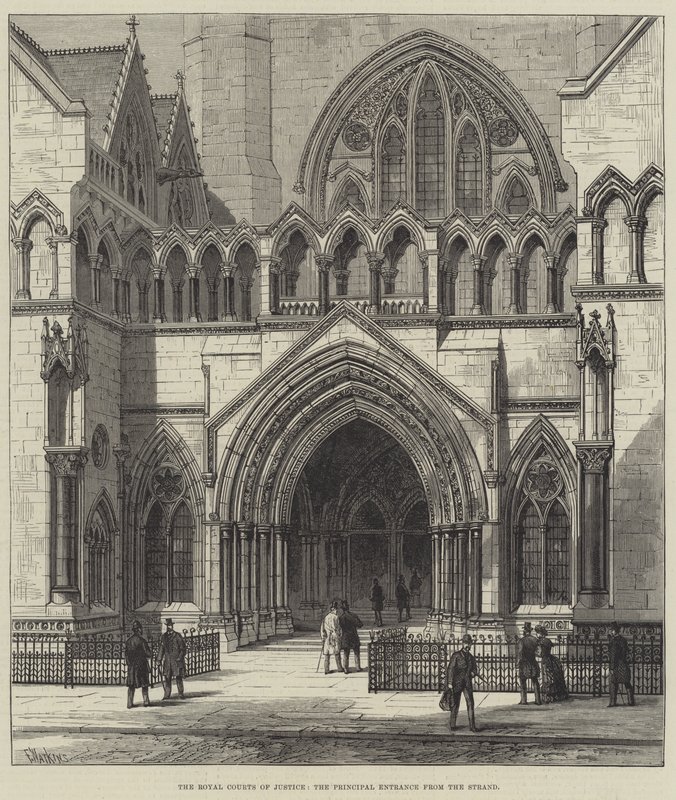 Royal Courts of Justice, pääsisäänkäynti Strandista tekijältä Frank Watkins