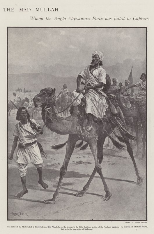 Mohammed Abdullah Hassan, "hullu mulla", Somalian uskonnollinen ja sotilasjohtaja (litho) tekijältä Frank (after) Feller