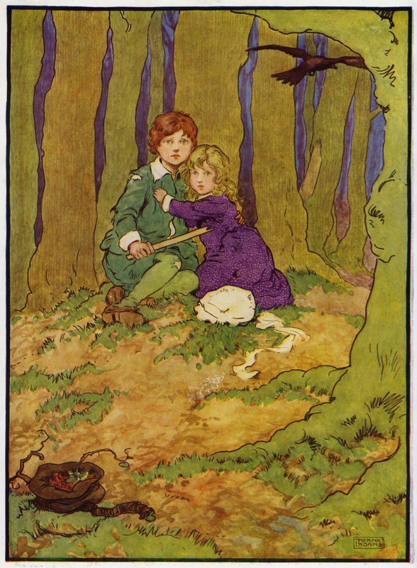 Kuvitus Babes in the Woodiin (väri litho) tekijältä Frank Adams
