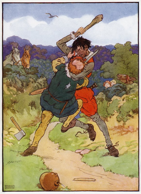 Kuvitus Babes in the Woodiin (väri litho) tekijältä Frank Adams