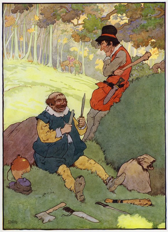 Kuvitus Babes in the Woodiin (väri litho) tekijältä Frank Adams