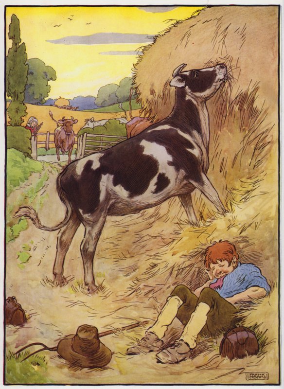 Kuvitus elokuvasta Old Dame Trot and Her Pig (väri litho) tekijältä Frank Adams