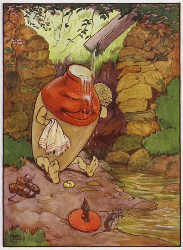Kuvitus elokuvalle Old Dame Trot and Her Pig (väri litho) tekijältä Frank Adams