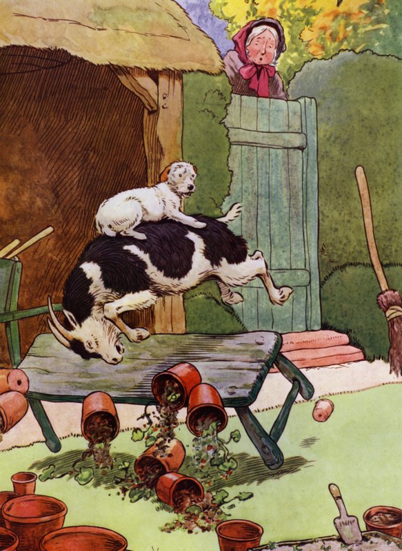 Kuvitus Old Mother Hubbardille (väri litho) tekijältä Frank Adams