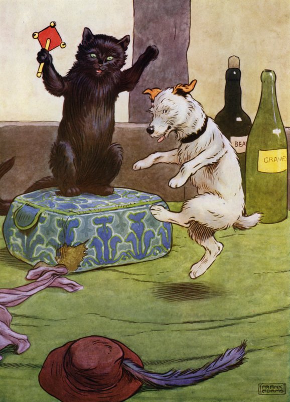 Kuvitus Old Mother Hubbardille (väri litho) tekijältä Frank Adams