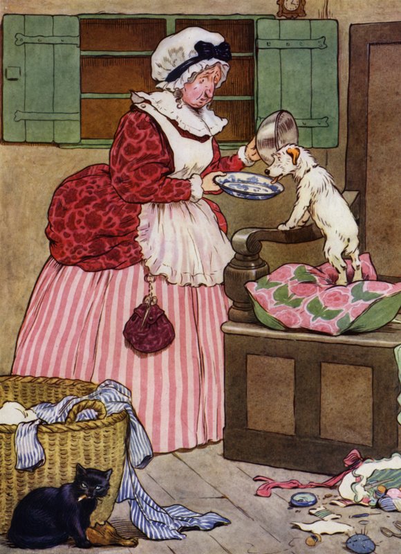 Kuvitus Old Mother Hubbardille (väri litho) tekijältä Frank Adams