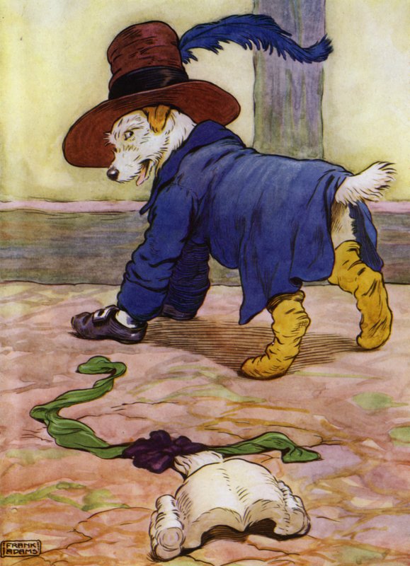 Kuvitus Old Mother Hubbardille (väri litho) tekijältä Frank Adams