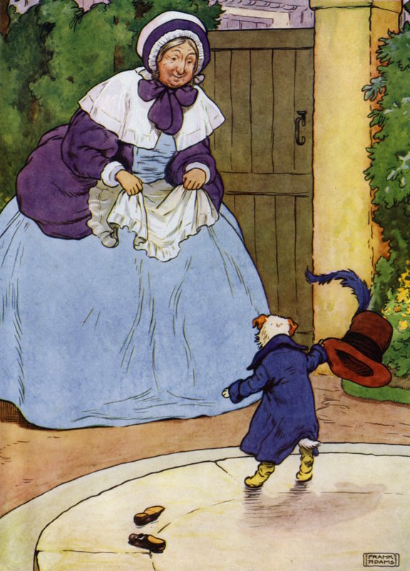 Kuvitus Old Mother Hubbardille (väri litho) tekijältä Frank Adams