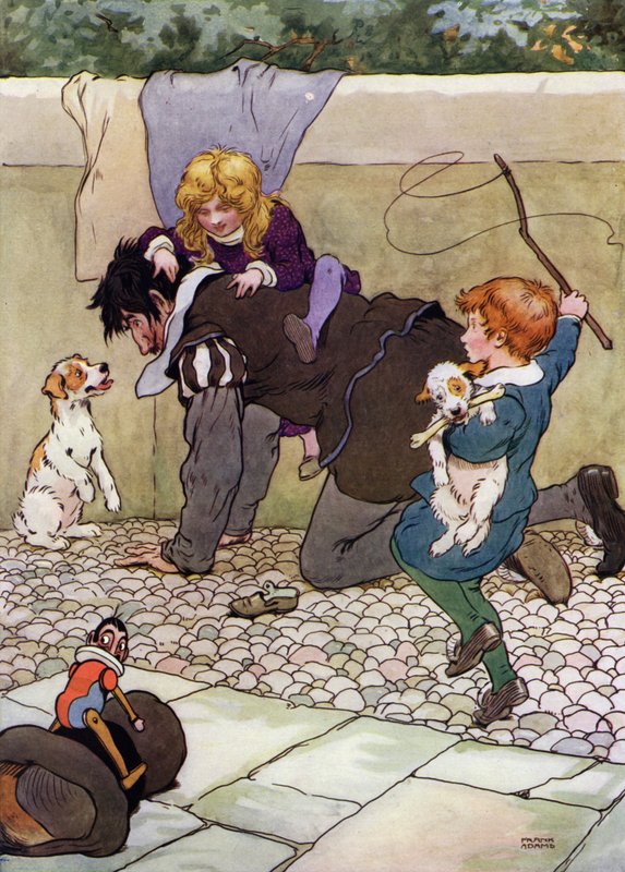 Kuvitus teokseen The Babes in the Wood (väri litho) tekijältä Frank Adams