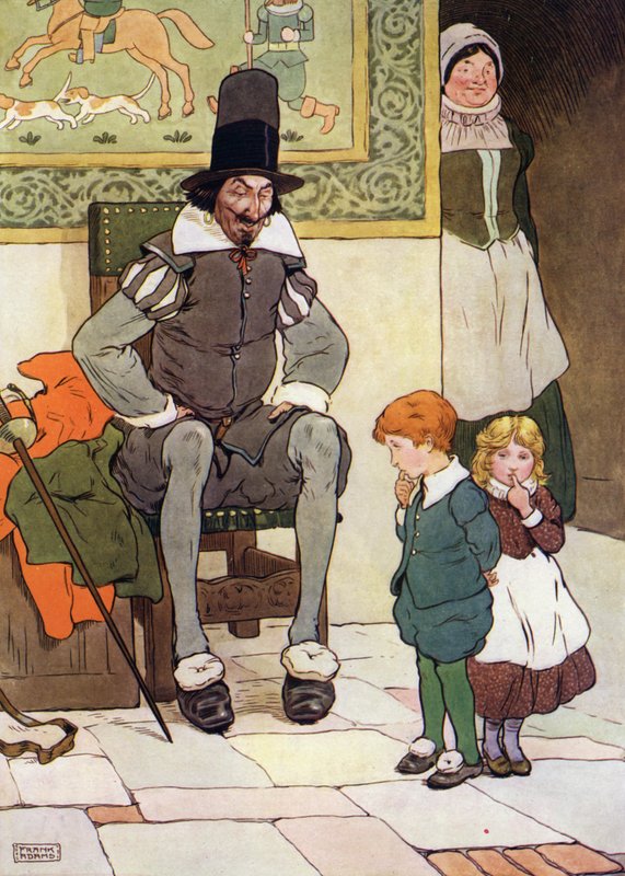 Kuvitus teokseen The Babes in the Wood (väri litho) tekijältä Frank Adams
