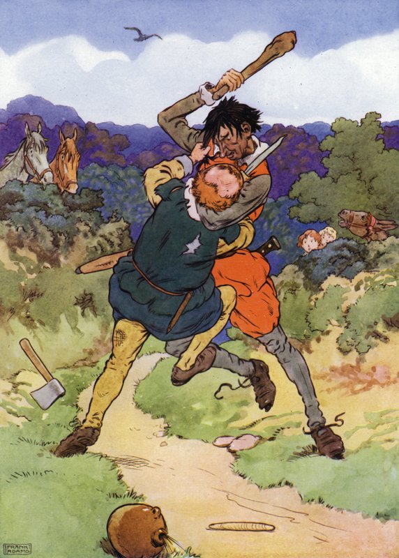 Kuvitus teokseen The Babes in the Wood (väri litho) tekijältä Frank Adams
