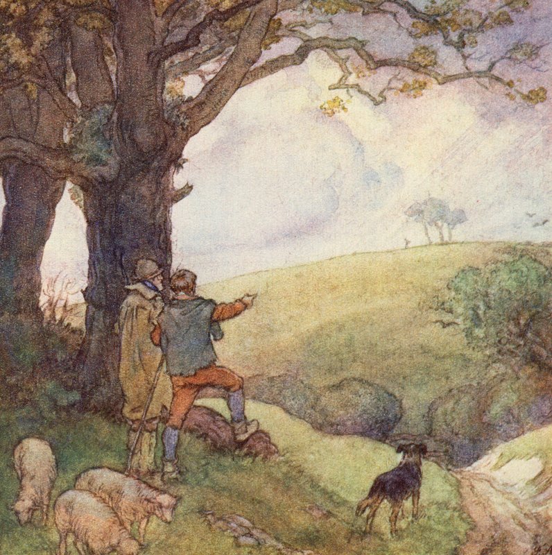 Kuvitus Matthew Arnoldin teokselle The Scholar-Gipsy (värilitho) tekijältä Frank Adams