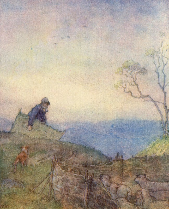 Kuvitus Matthew Arnoldin teokselle The Scholar-Gipsy (värilitho) tekijältä Frank Adams