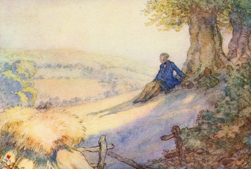 Kuvitus Matthew Arnoldin teokselle The Scholar-Gipsy (värilitho) tekijältä Frank Adams